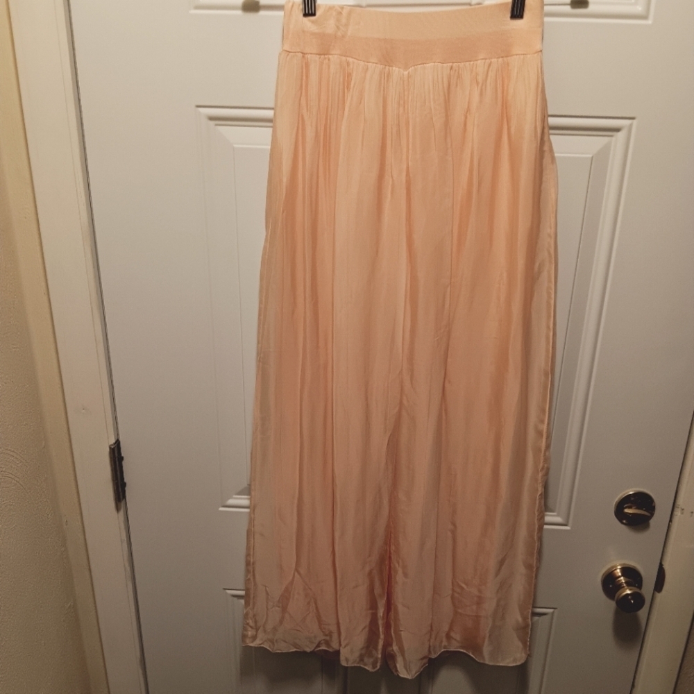 Belle France Made In Italy| Double Layered Pink Palazzo Wide Leg Flowy Pants